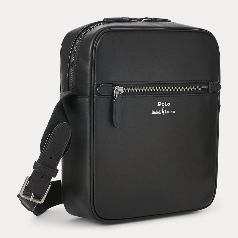 Polo Ralph Lauren Men’s Crossbody Bag, Black Leather BRAND NEW